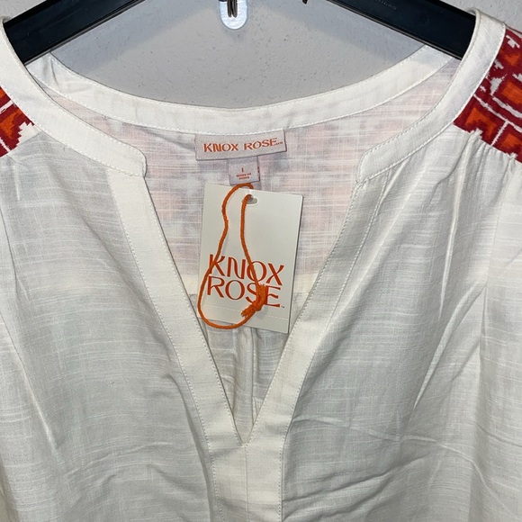 Knox Rose Red and White Embellished Blouse with Mandarin Collar - Picture 3 of 6